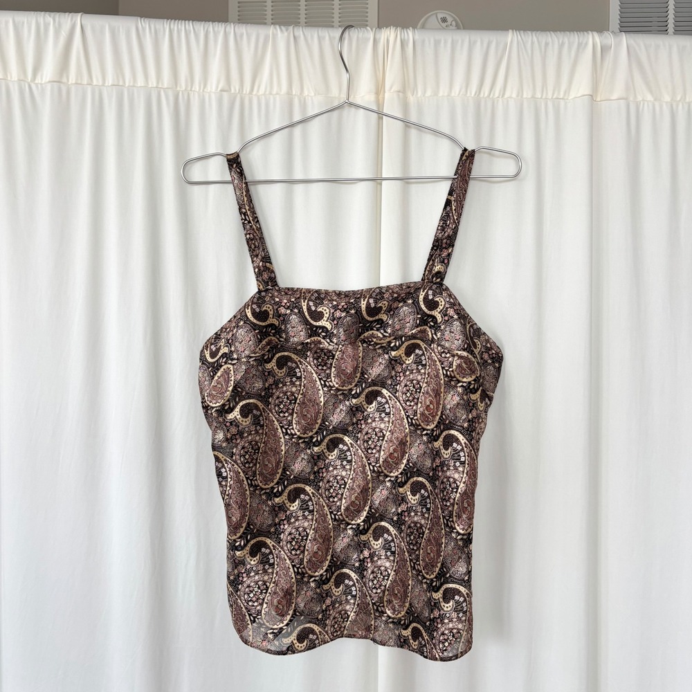 90s Vintage Lady Dorby Paisley Shimmer‎ Tank Top Square Neck Polyester Size 36
